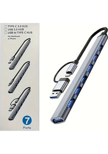 Meridiangoods 7'li 2'si 1 Arada Usb C Hub Uzun Şerit Bağlantılı Usb 3.0 Ve Usb C Dönüştürücü