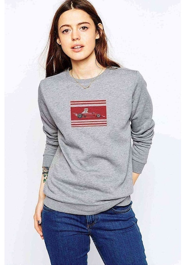 Niki Lauda Formula Baskılı Gri Kadın Sweatshirt