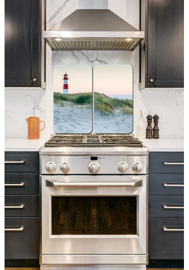 2' li 30x52 cm Deniz Feneri Desenli Cam Ocak Arkası Koruyucusu