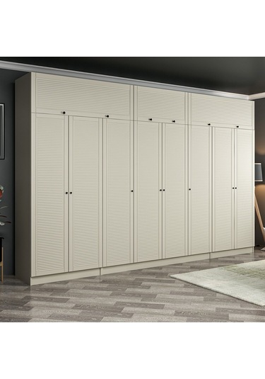 Kale 8 Mebran Panjur Kapaklı 2 Çekmeceli Dolap Ve Yüklük Kumtaşı 235cm Bej