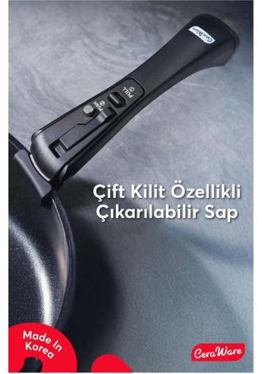 Ceraware Hona XL 14 Parça Tak Çıkar Saplı İç İçe Geçebilen Seramik Yapışmaz Tencere Tava Seti Siyah