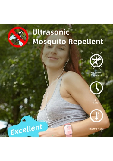 Xiyyadms Sıcaklık Ölçer Ve Saat Fonksiyonlu Ultrasonik Kovucu Bileklik - Siyah Erkek, Kadın, Çocuk Kullanıma Uygun