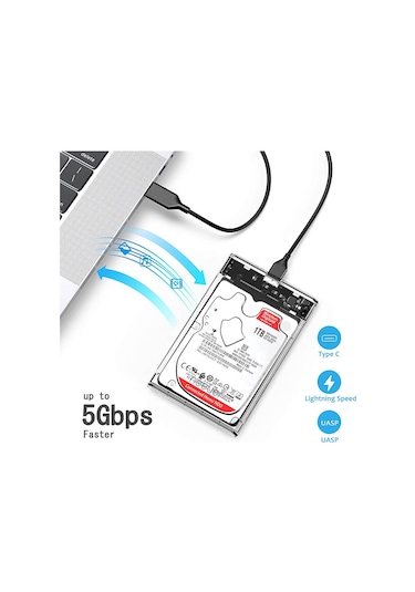 Kuvars 2.5 İnç Sata Usb 3.0 Harddisk Kutusu - Şeffaf - Micro Usb