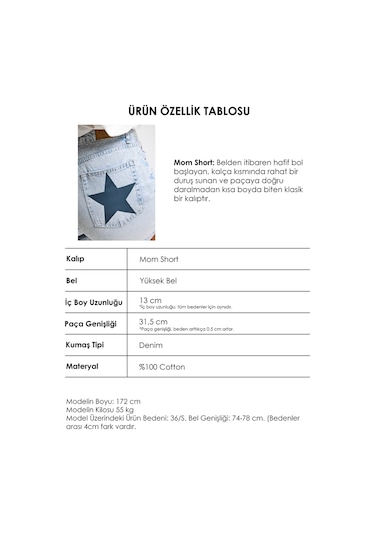 Itsbasic Kadın Ice T1-4s6-3 Mom Fit Parlak Taşlı Yıldız Baskılı Özel Tasarım Denim Şort Ice Rengi