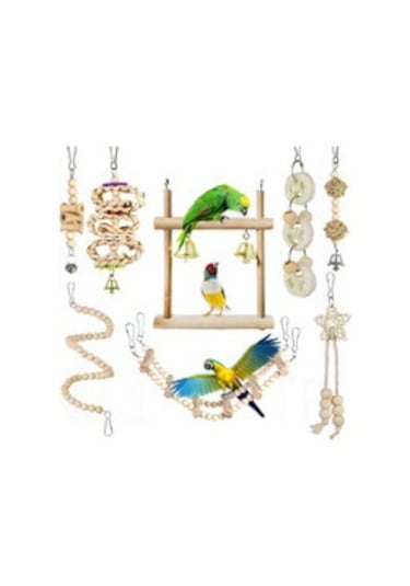 Yifomall 8 Parçalı Kuş Oyuncak Seti - Ahşap Tırmanma Merdiveni, Çiğneme Oyuncakları Ve Salıncak