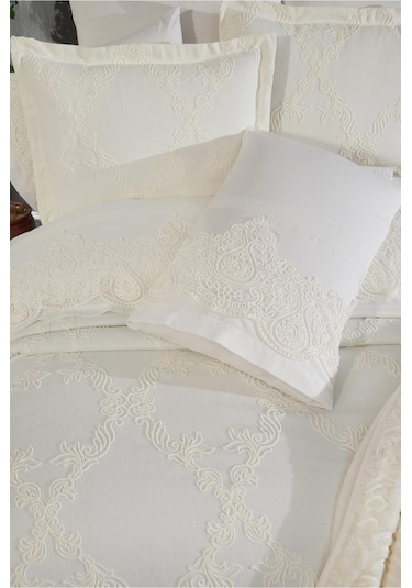 Çeyiz Diyarı Sahra 10 Parça Battaniyeli Çeyiz Seti Krem Krem