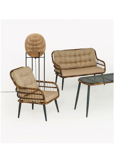 Capri Swing Pisa İkili Rattan Bahçe Balkon Oturma Grubu Açık Kahve 753