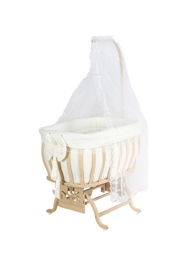 Setaymobilya Beşik, Fiyonklu Mdf Sallanan Beşik + Uyku Seti - Setay