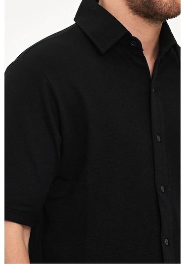 Erkek Önü Düğmeli Rahat Kalıp Nefes Alabilen %100 Pamuk Gömlek Siyah