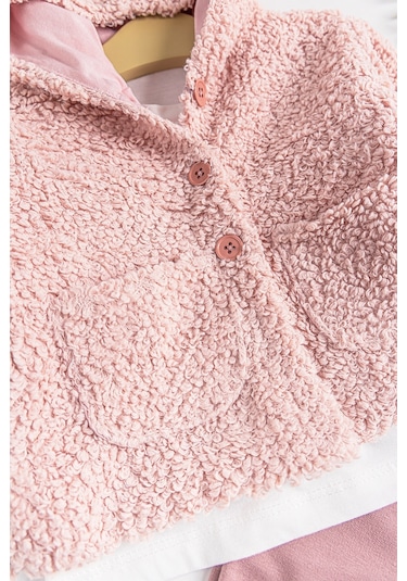 Kapüşonlu Hırkalı 3'lü Kız Bebek Takım 001