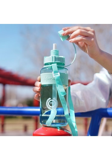 1L 2L 1.5 Litre Spor Plastik Su Içme Şişesi Için 1000Ml Bpa Ücretsiz Spor Içme Suyu Şişesi Saman Kayış-1000Ml Yeşil