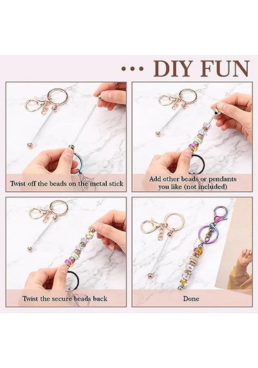Gatherco 24 Adet Boncuklu Anahtarlıklar Toplu Boncuklar Kendin Yap Boş Anahtarlıklar Boncuklu Anahtarlık El Sanatları İçin Metal Boncuklu Anahtarlıklar