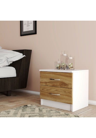 Moxen Mobilya Beyaz-Ceviz 2 Çekmeceli Komodin KMD2002