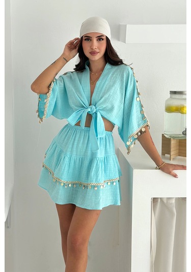 Deniz Kabuğu Aksesuarlı Takım Mavi Mavi