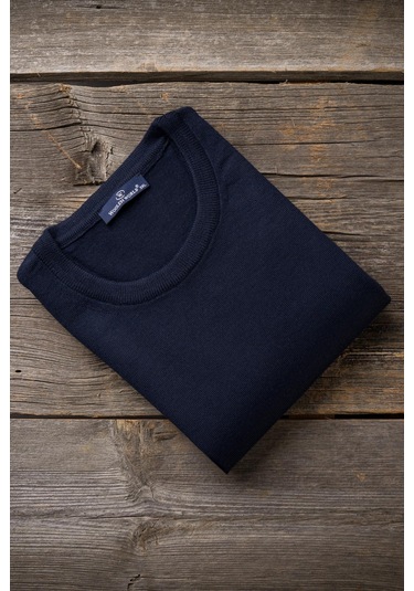 Woolen World Bisiklet Yaka Battal Büyük Boy Yünlü Triko Kazak Lacivert