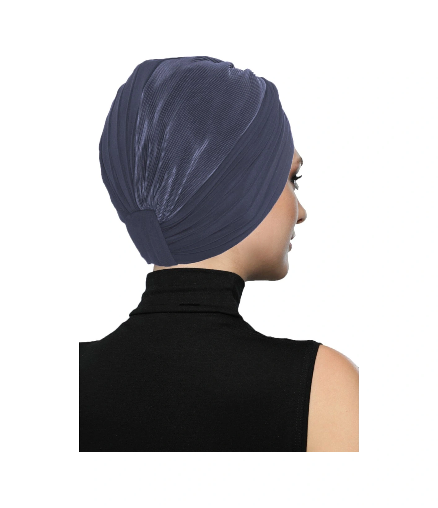 Çapraz Plise Koyu Gri Hazır Türban Tesettür Havuz Bonesi Koyu Gri