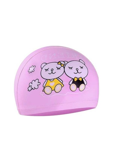 Dm Çocuk Su Geçirmez Saç Bakım Pu Kaplamalı Karikatür Desenli Yüzme Bonesi Pembe Ayı Pembe