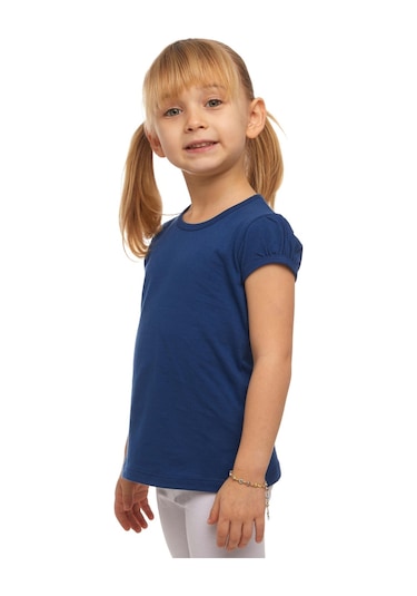 Lovetti Indigo Kız Çocuk Kısa Kollu Basıc Tişört İndigo