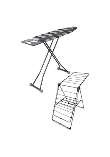 Perilla Hely Ütü Masası İronika Extra Kalın Borulu Kurutmalık Set Antrasit