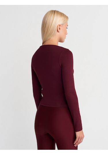Dilvin 31993 Fermuar Detaylı Uzun Kollu Top-bordo Bordo