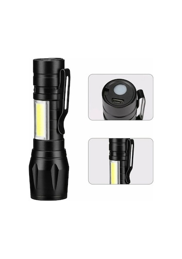 2 Adet Ultra Güçlü Usb Şarjlı Kamp El Feneri Kutusunda Siyah