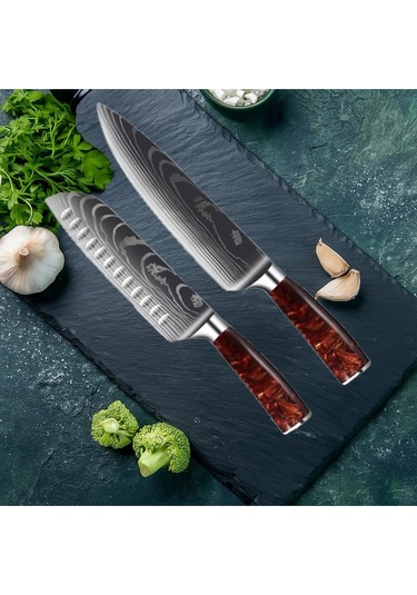 Alpargos Japon Tarzı 2li Bıçak Seti Gyutou-santoku Inox