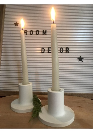 Modern Beton Şamdan Mumluk 2 Li Set Beyaz Renk Beyaz