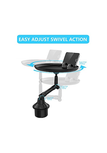 Gajeena Uzun Tip Araba Yemek Tepsisi - 360 Döner Kollü, Telefon Yuva Ve Depolama Bölgesi İle, Fincan Tutuculara Uyumlu Abs Malzeme