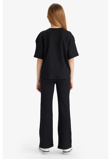 DeFacto Kız Çocuk Bürümcük 2'li Takım Kısa Kollu Tişört İspanyol Paça Tayt E5035A825SMBK81 Siyah DeFacto Kız Çocuk Bürümcük 2'li Takım Kısa Kollu Tişört İspanyol Paça Tayt E5035A825SMBK81 Siyah