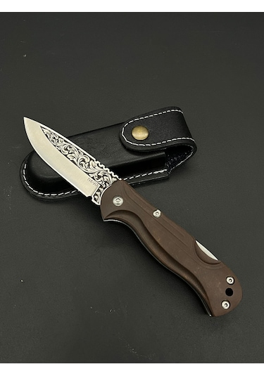 Böhler N690 Çelik Gravürlü Klipsli Çakı Kahverengi