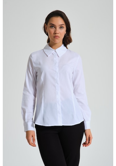 Mizalle Basic Poplin Beyaz Gömlek Beyaz