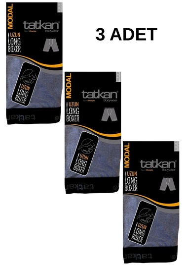 Tatkan Erkek 3'lü Çok Renkli Uzun Long Penye Modal Boxer Short Abani