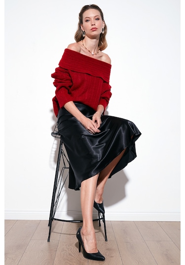 Lela Oversize Fit Madonna Yaka Triko Bayan Kazak 4615216 Kırmızı