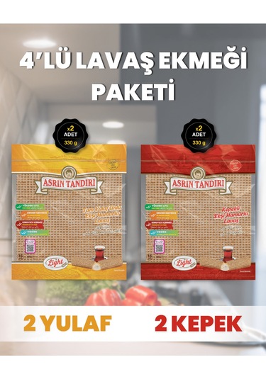 4'lü Lavaş Paketi 2 Paket Ekşi Hamurlu Yulaf +2 Paket Ekşi Hamurlu Kepekli 4x330gr.