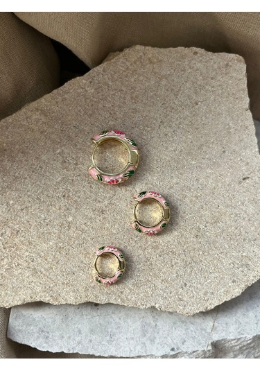 Pembe Mineli Üçlü Küpe