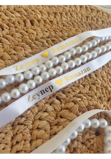 Dökülen İncili Isimli Yüzük Kurdelesi Söz - Nişan Kurdelesi