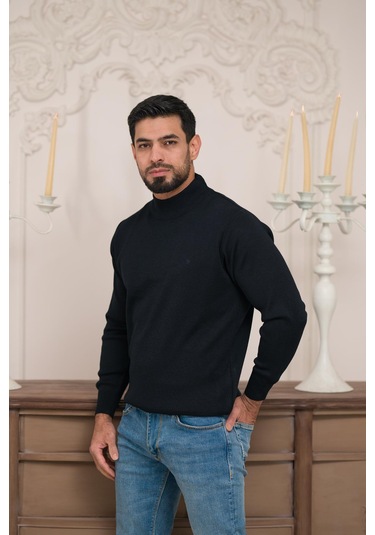 Woolen World Balıkçı Yaka Kalın Yünlü Erkek Triko Kazak Lacivert