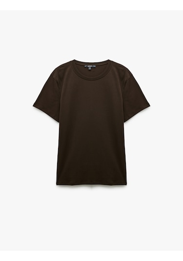 Koton Pamuklu Kısa Kollu Bisiklet Yaka Erkek Basic Tişört Kahverengi 6wam10062hk Kahve