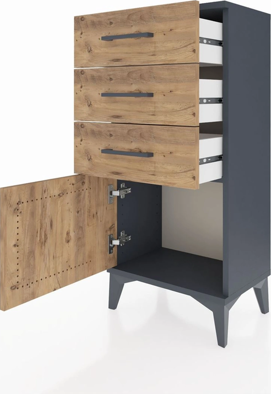 Arges Komodin 3 Çekmeceli Tek Kapaklı 44x30x96 Antrasit-çam Antrasit