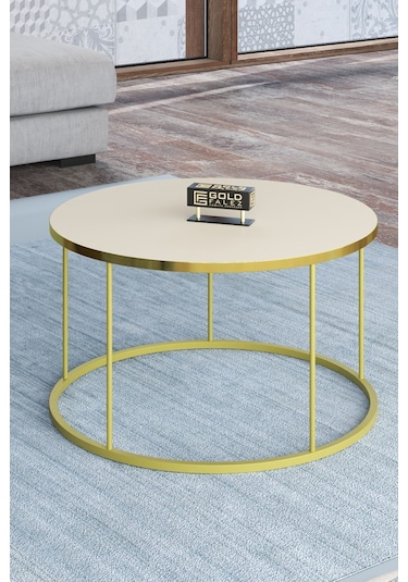 Orta Sehpa Ve Zigon Sehpa Terra Set Gold Krem