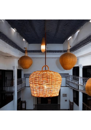 Hasır Yuvarlak Avize El Yapımı 25 Cm Sarı Bej - Sarı