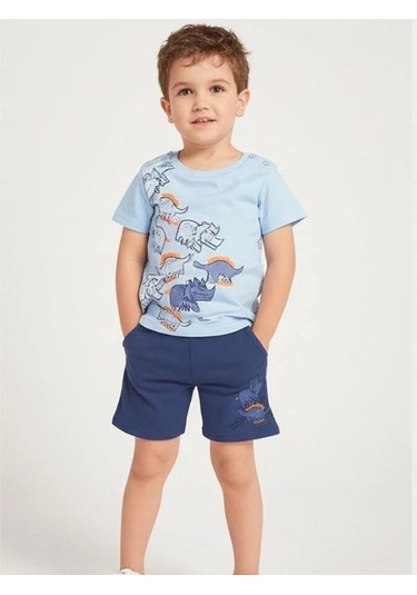 Erkek Bebek Hayvan Baskılı Şortlu Takım-15836 Mavi