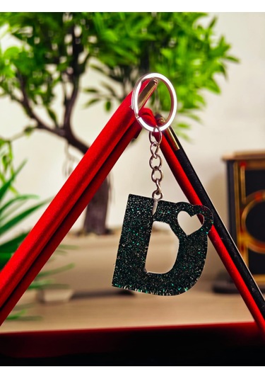 Harfli Anahtarlık Epoksi Kişiye Özel Yapım El Yapımı Harf Anahtarlık Kalp Model Özel Tasarım Hediyelik Ürün Kalp Desenli Simli Anahtarlık Beyaz - Mor