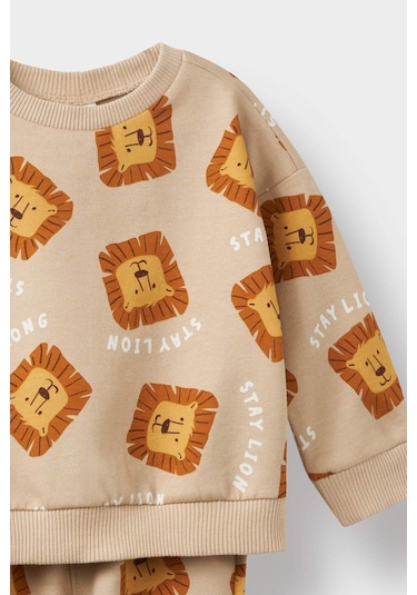 Defacto Erkek Bebek 2li Takım Desenli Sweatshirt Eşofman Altı F0214a525wnbg775 Bej