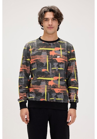 Bad Bear Flame Siyah Erkek Baskılı Sweatshirt-siyah Siyah