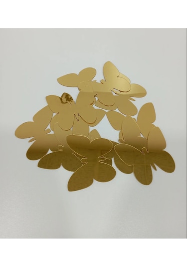 Dekoratif Kelebek Aynalı Gold Pleksi Dekorasyon Ürünü 12 Adet