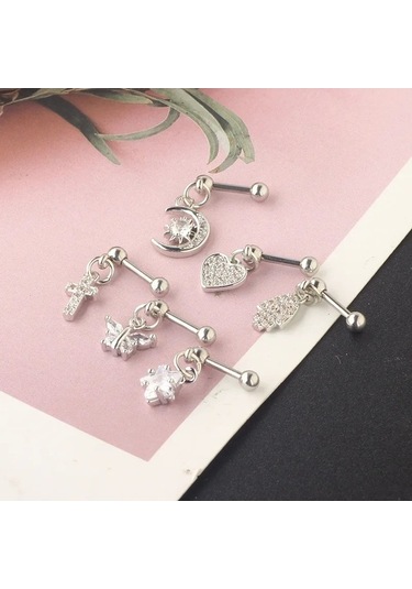 Flybuy Çapraz Tragus Piercing Küpe - Kristal Damızlık Halter Kıkırdak Hoop - Gümüş, 1.50 Cm Gümüş