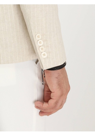 Kip Bej Çizgili Slim Fit Pamuk Karışımlı Ceket 001