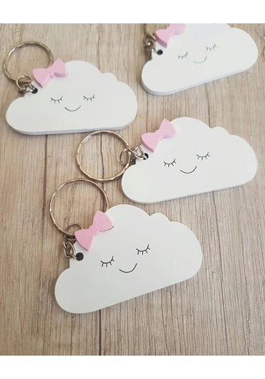 Hdrlazerdizayn Ahşap Bulut Ve Balon Anahtarlık-Kız Bebek/Çocuk(10'Lu Paket)