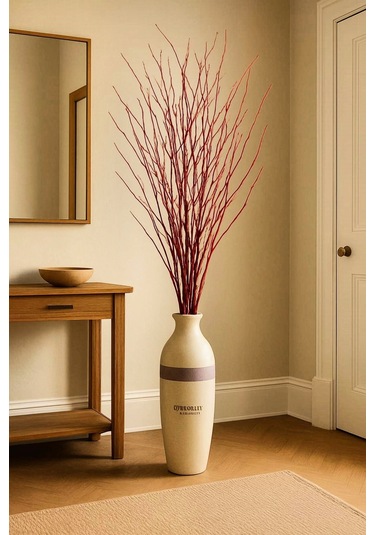 Gerçek Kurutulmuş Ağaç Dal Demeti Kırmızı El Boyaması 100 Cm